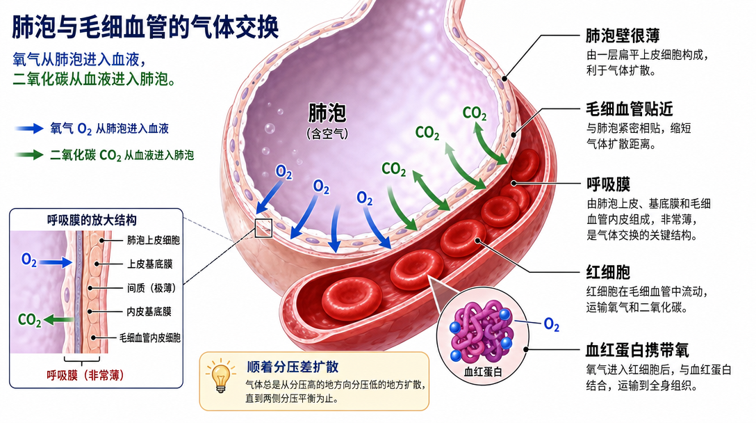 肺泡毛细血管气体交换图