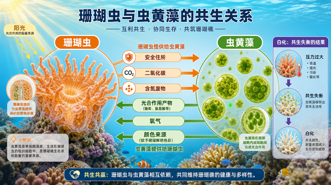 珊瑚与虫黄藻共生关系图