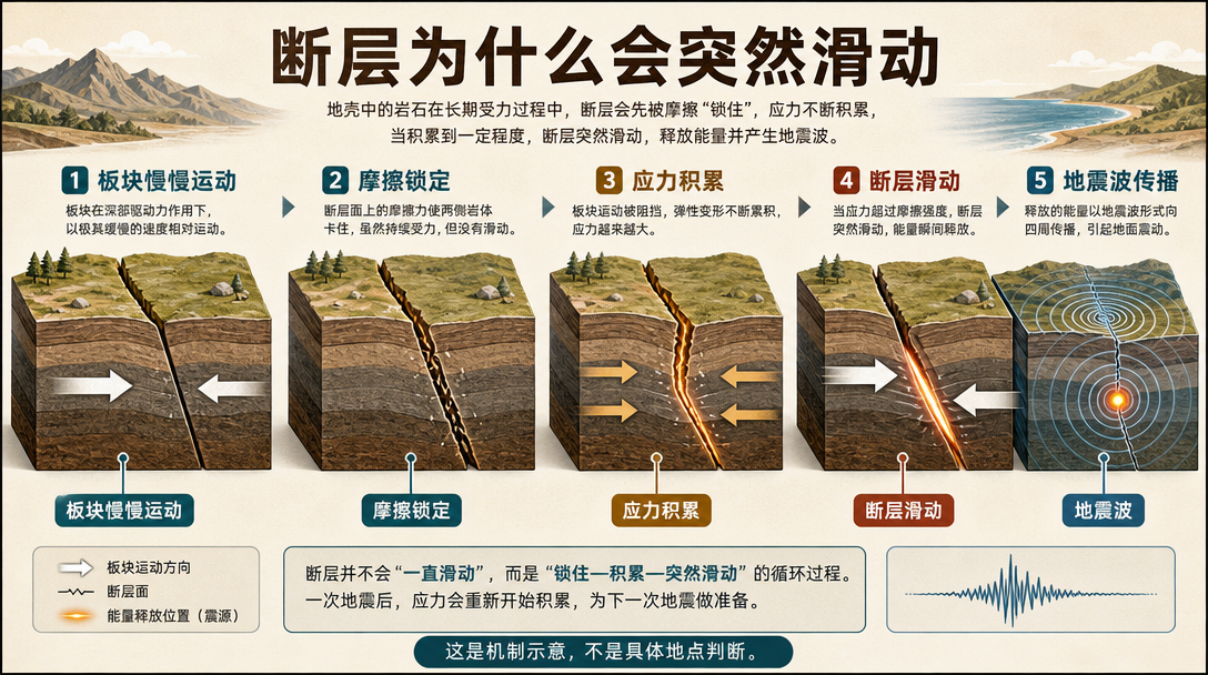 断层应力与突然滑动图