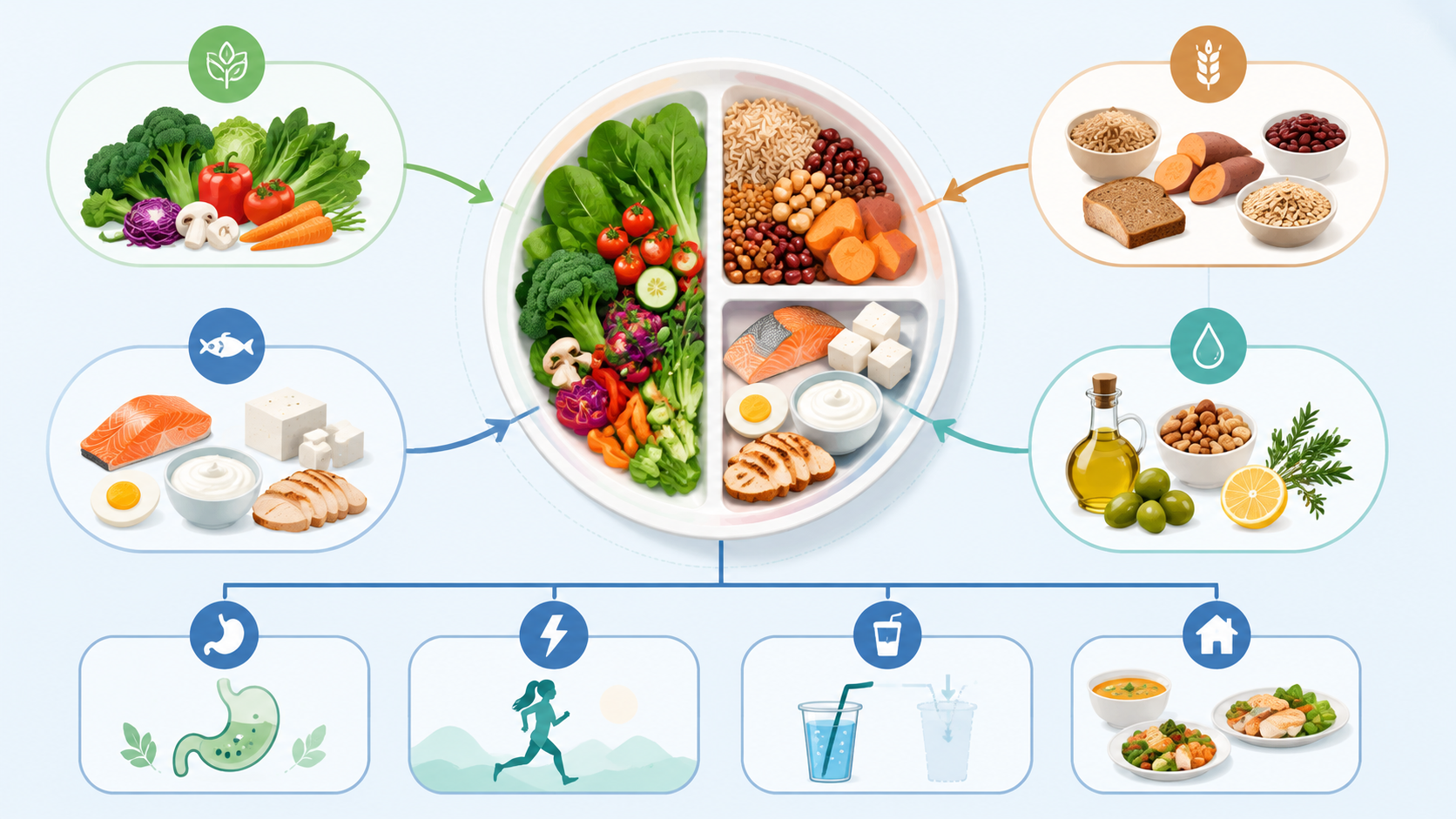 午晚餐饮食搭配蓝图：蔬菜、蛋白、慢主食和健康脂肪