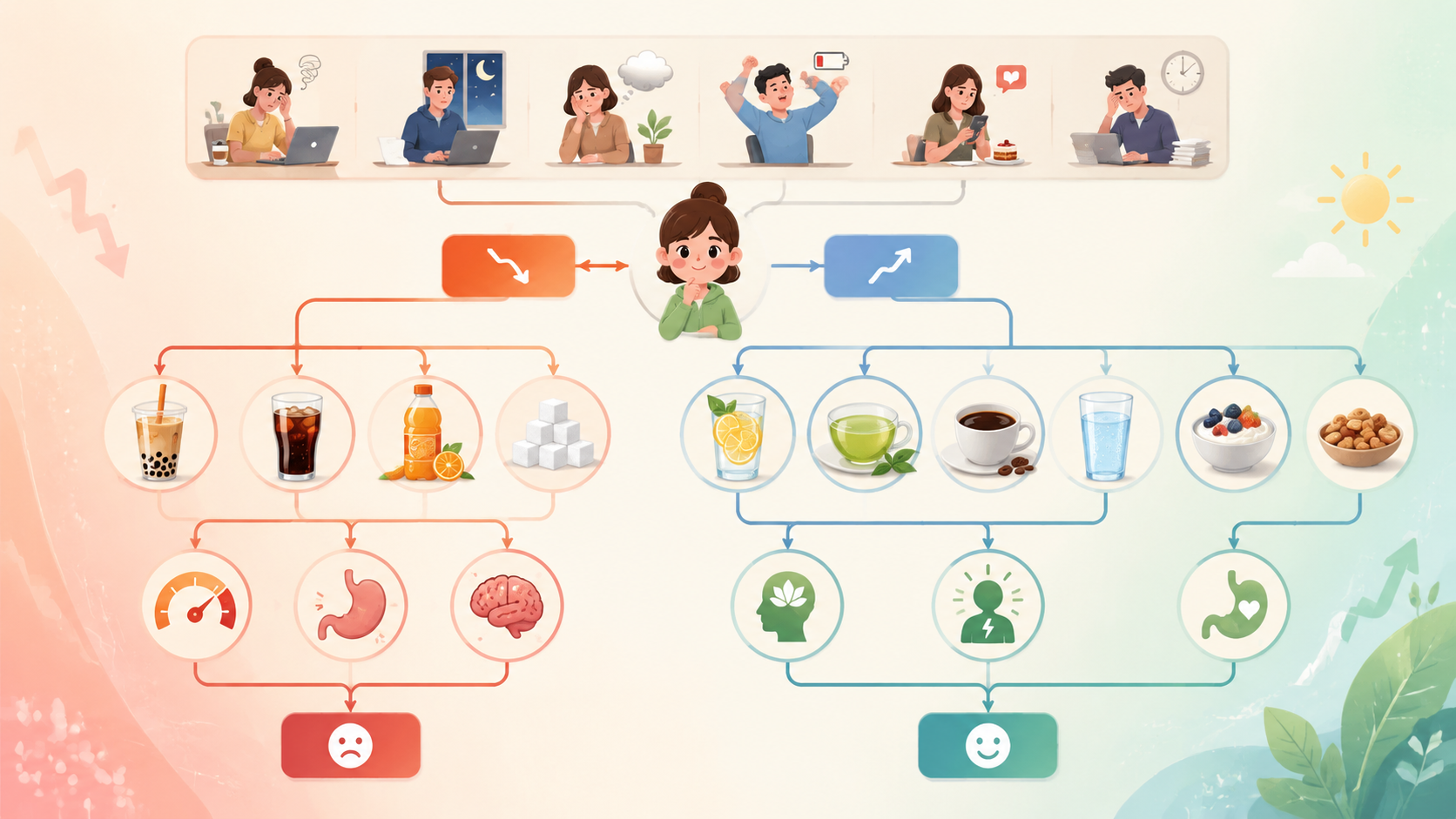 对照图：甜饮料和更稳的替代选择
