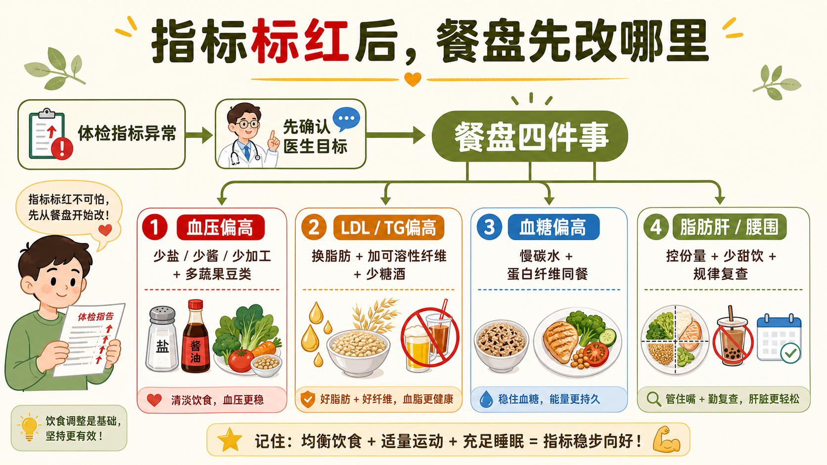 体检指标到饮食搭配行动的分流图
