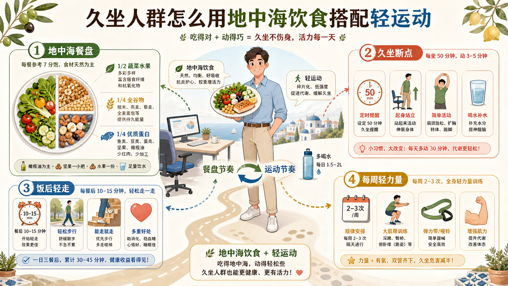 久坐人群饮食搭配与轻运动节奏图