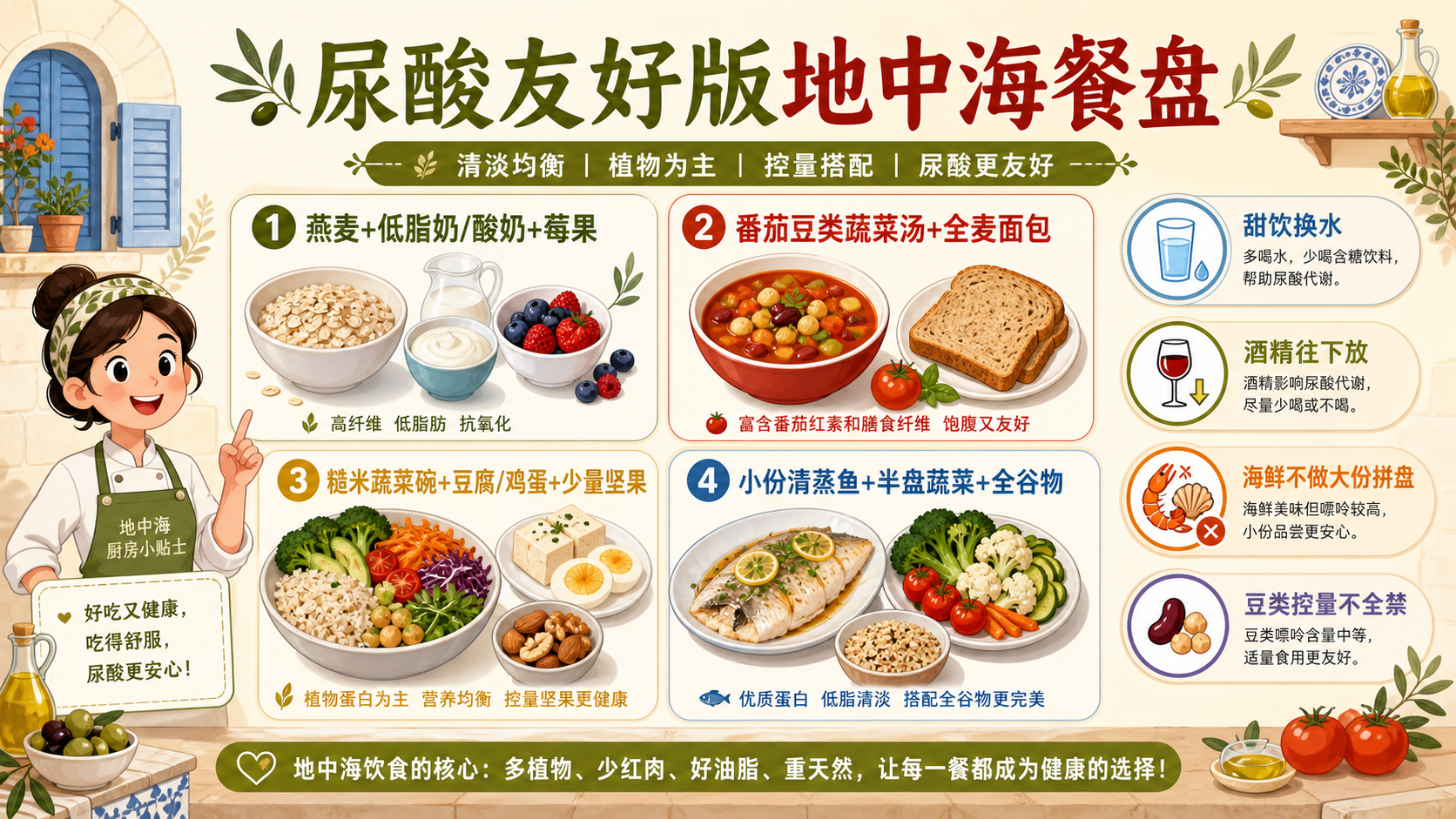 尿酸高人群的地中海式饮食搭配模板