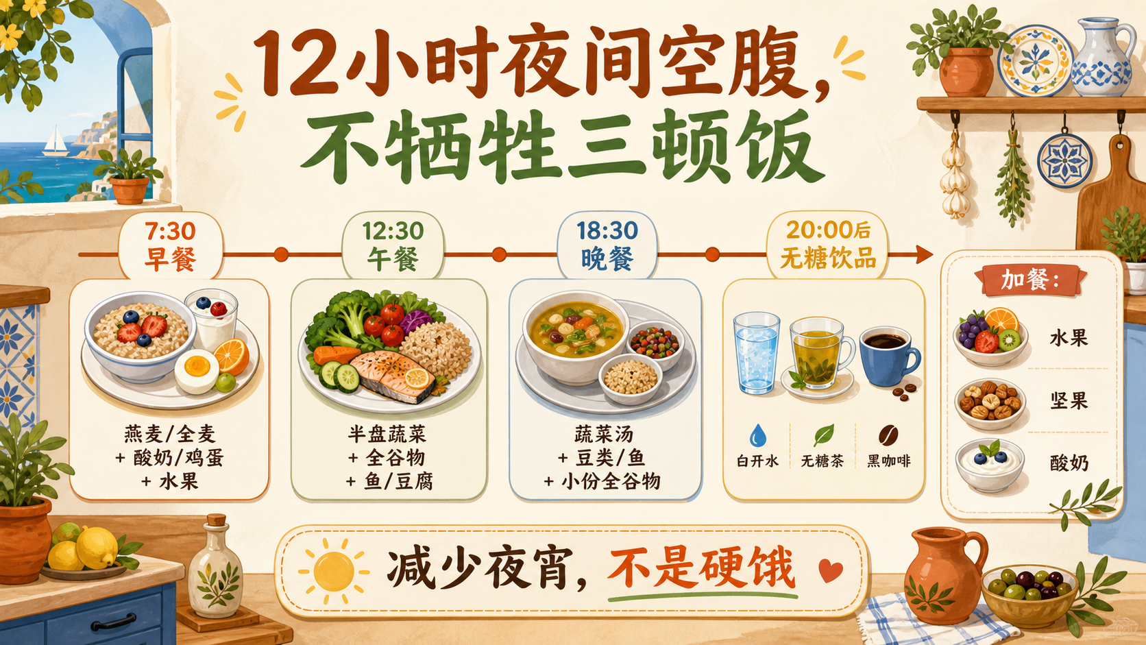 12小时夜间空腹的地中海式饮食搭配模板