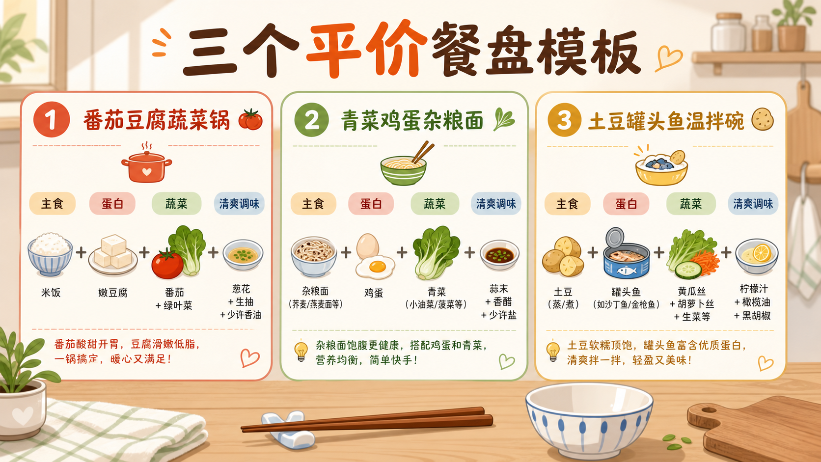三个低预算地中海式饮食搭配模板