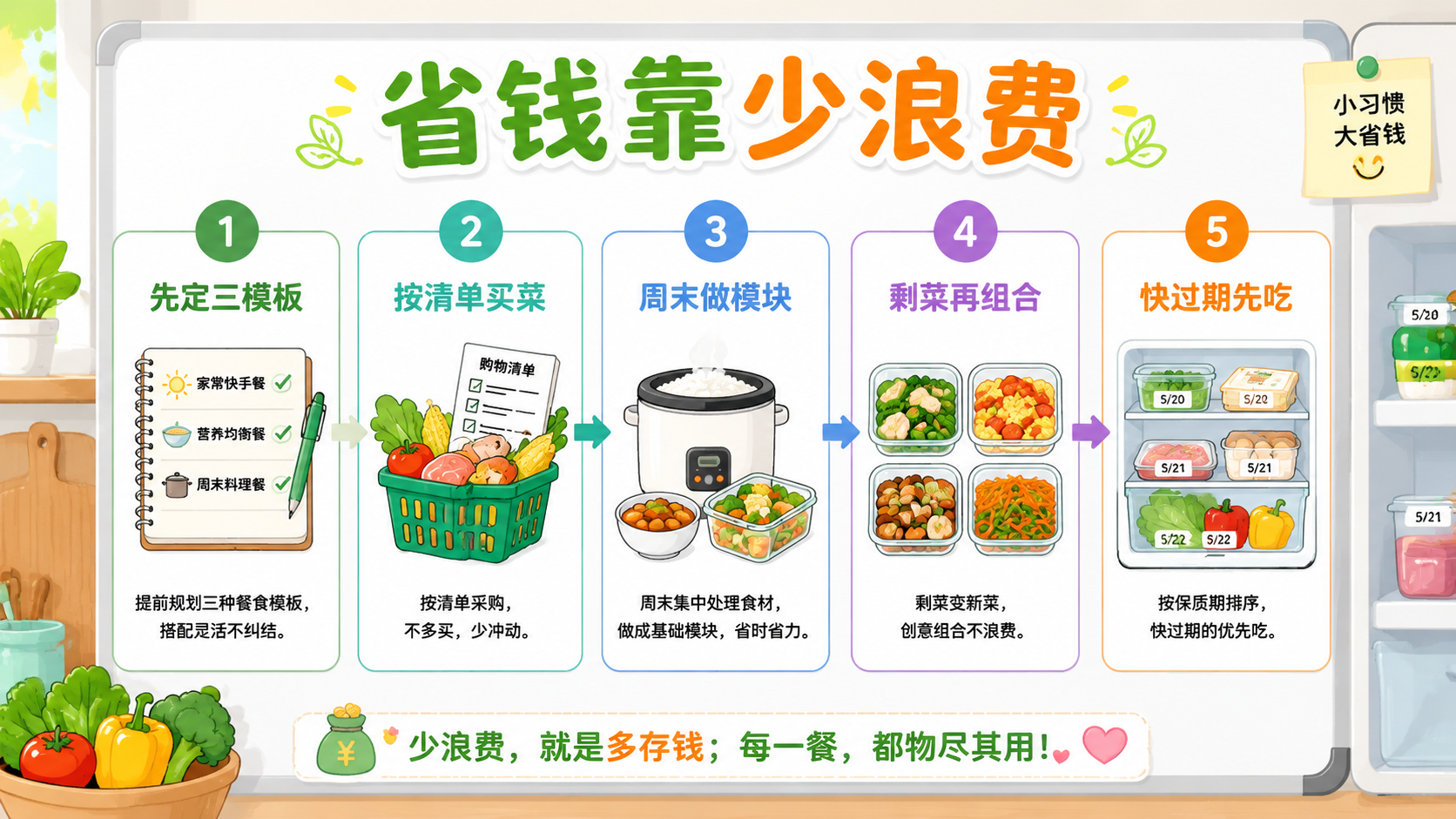 低预算备餐减少浪费流程图