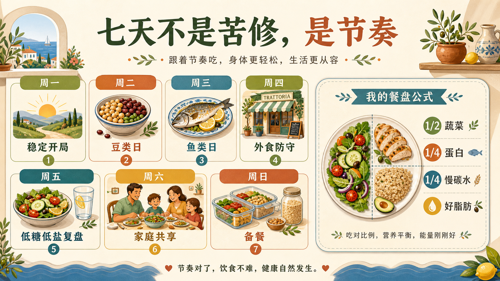七天地中海式饮食搭配节奏图