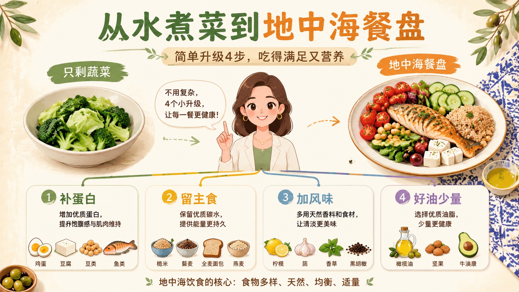 从水煮菜升级到地中海式饮食搭配总览图