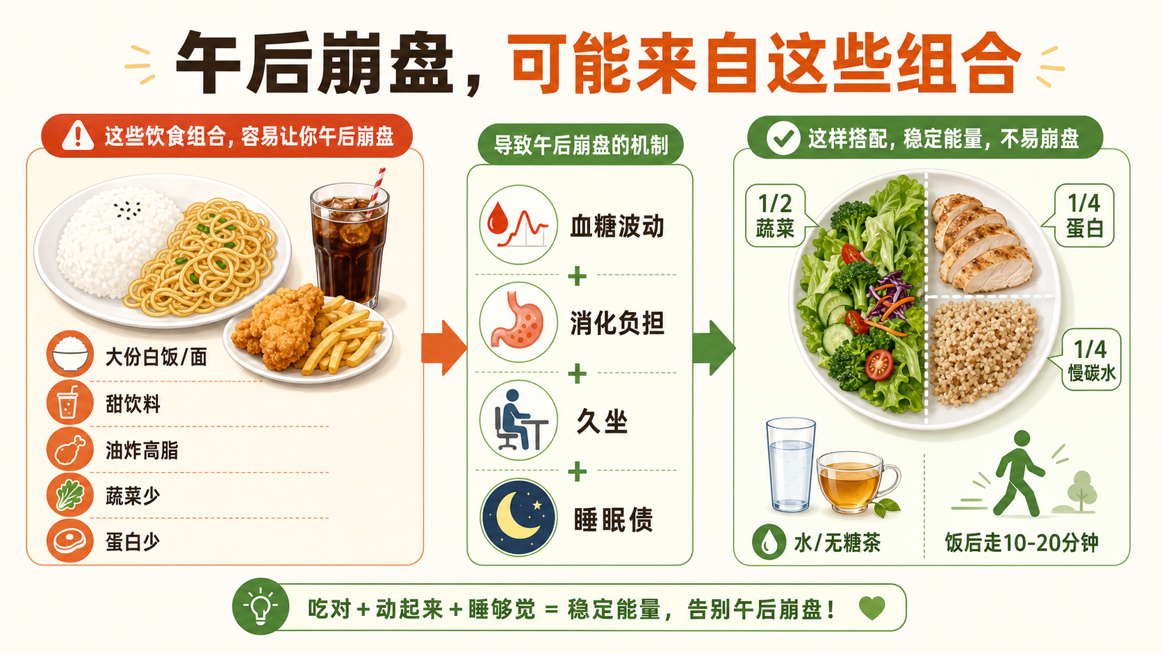 饭后困机制和饮食搭配关系图