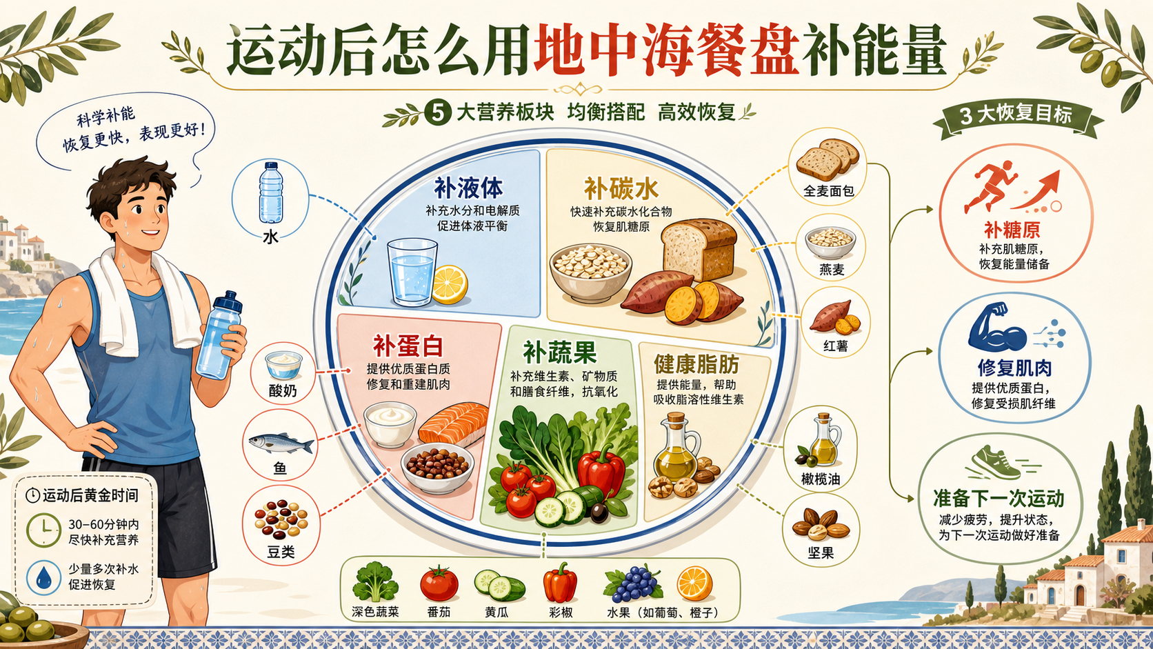 运动后地中海式饮食搭配补能总览