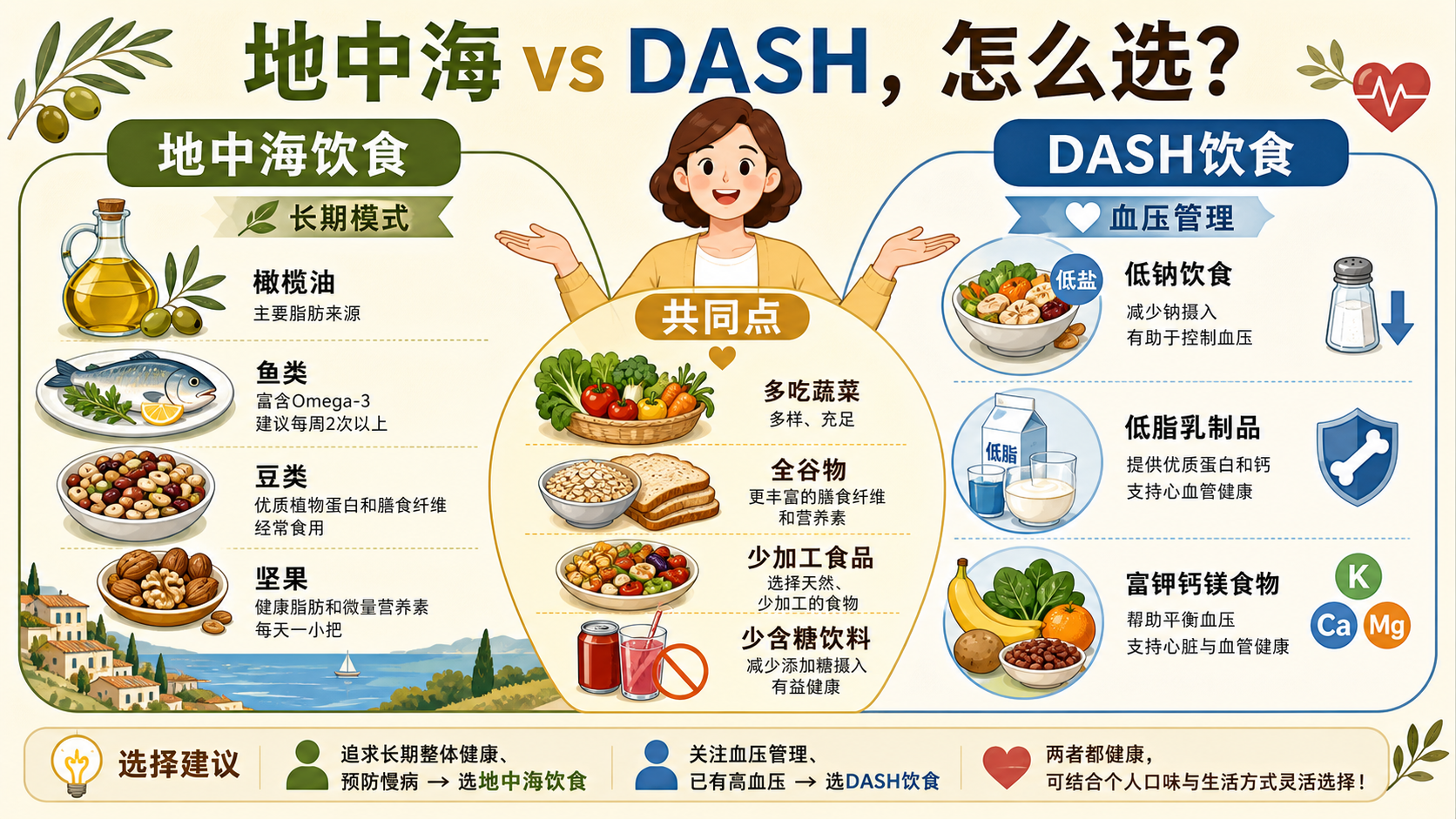地中海饮食和DASH饮食对照总览图
