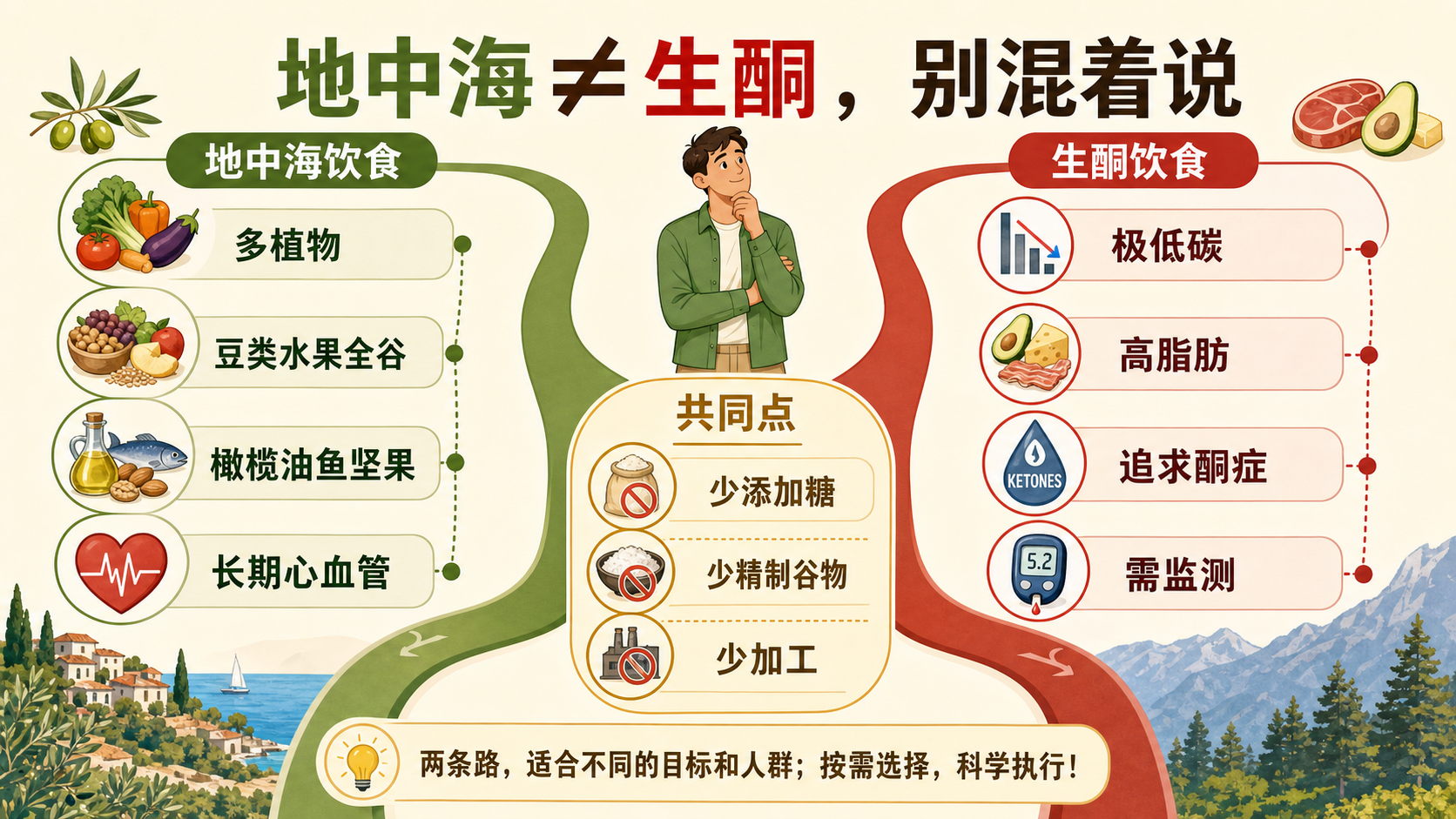 地中海饮食和生酮饮食区别总览图