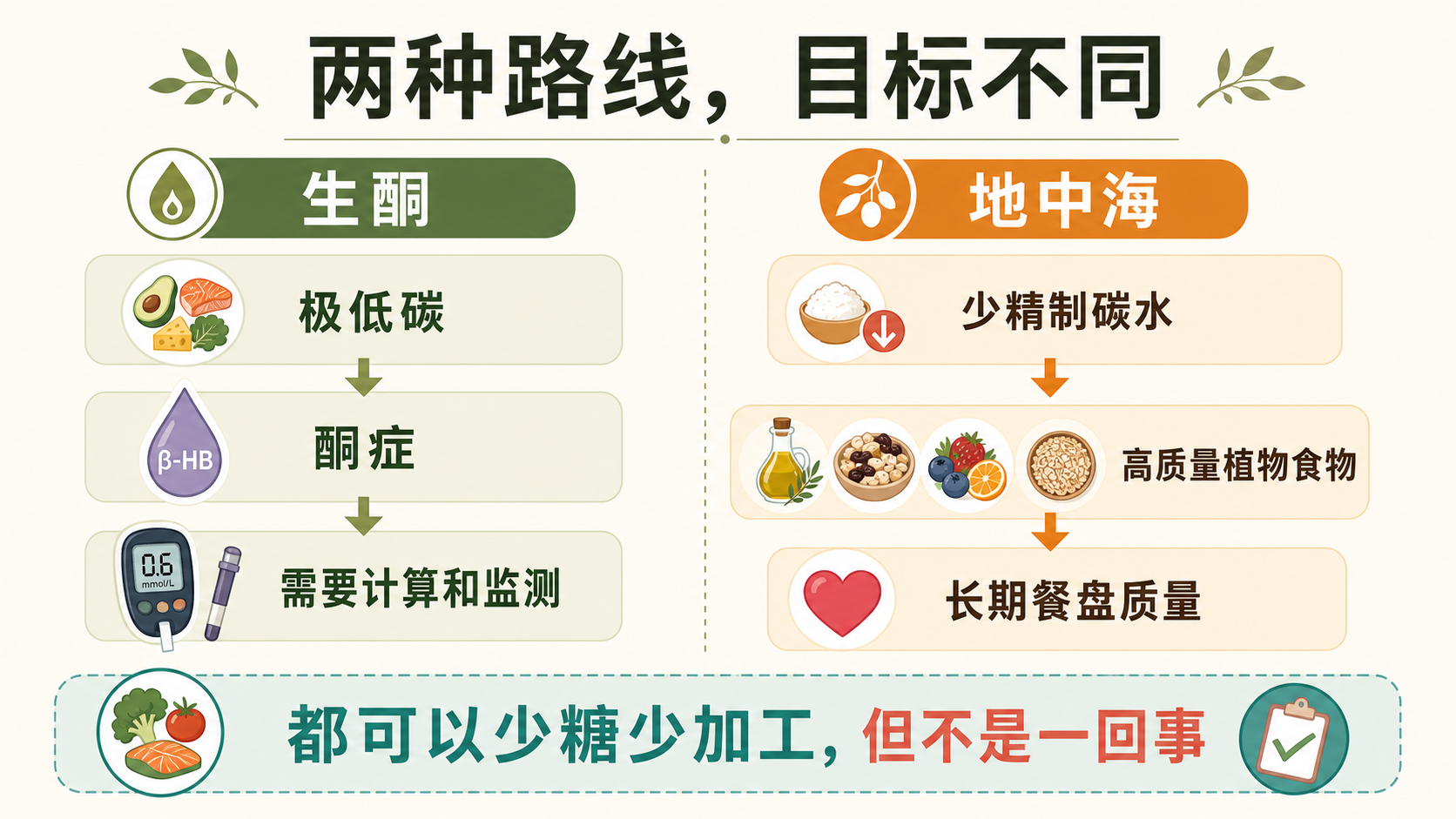 生酮和地中海饮食代谢逻辑对照图
