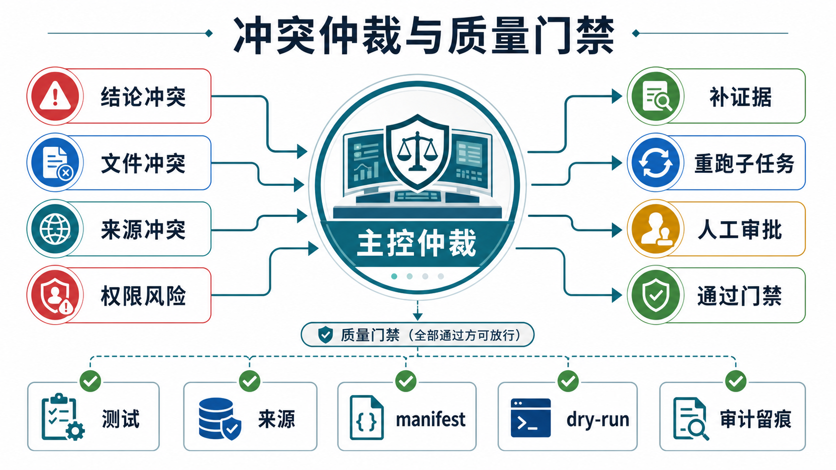 冲突仲裁与质量门禁图