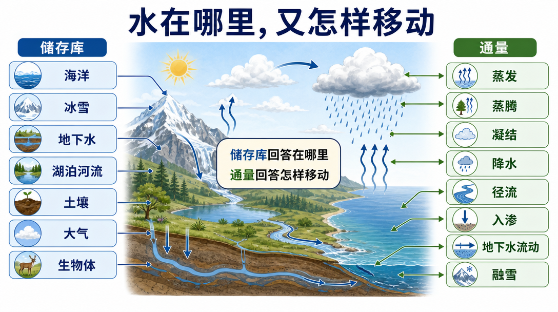 水循环储存库和通量图